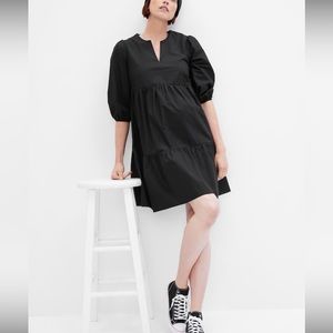 Gap Maternity Puff Sleeve Tiered Dress in Black - Size Large